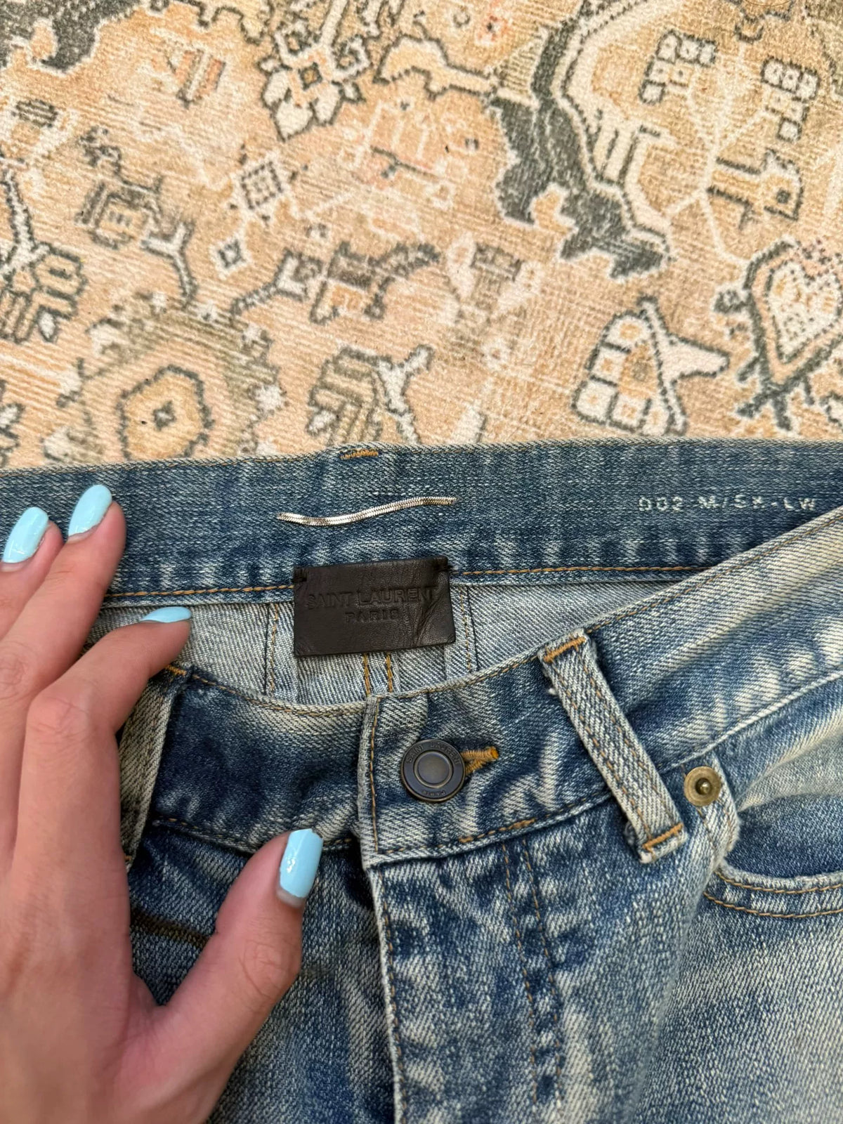 Saint Laurent Hedi era d02 heavily distressed patchwork jeans