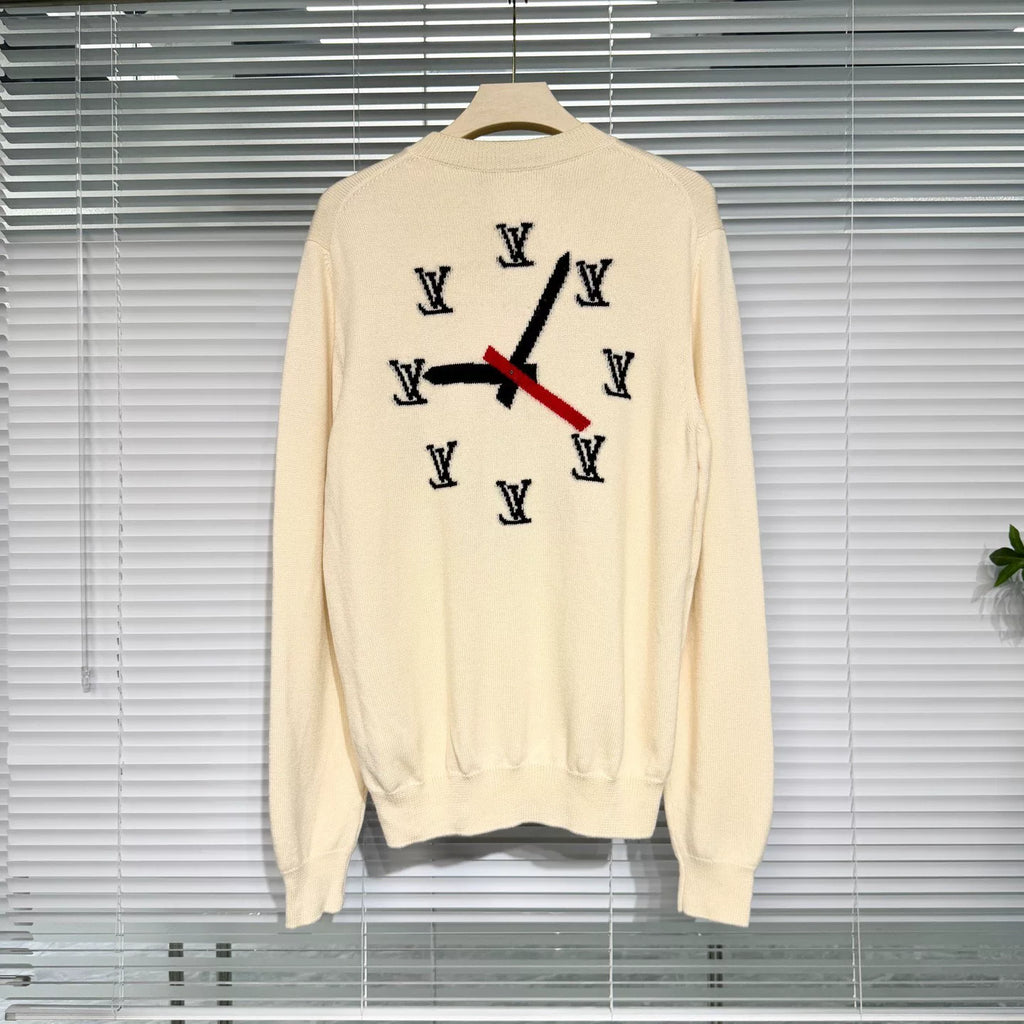 Louis Vuitton Wool Clock Logo Off-White Knit Sweater
