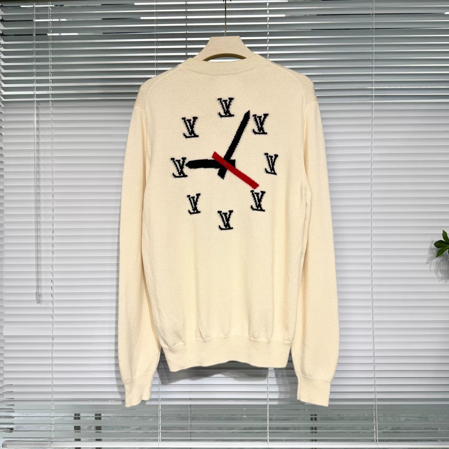 Louis Vuitton Wool Clock Logo Off-White Knit Sweater