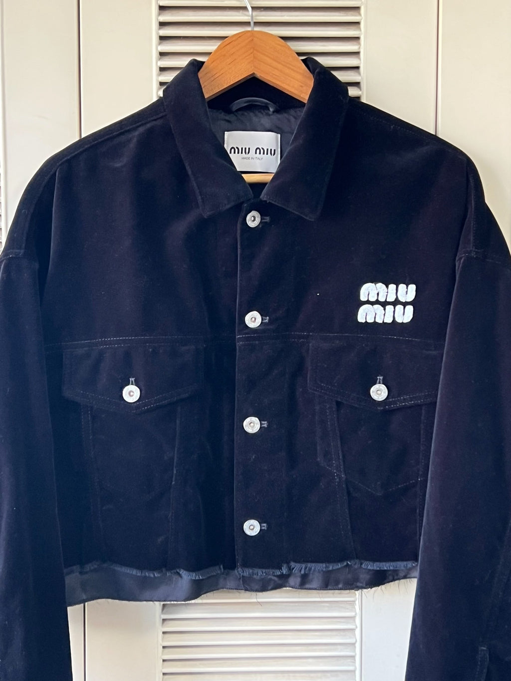 Miu Miu black velvet logo short jacket