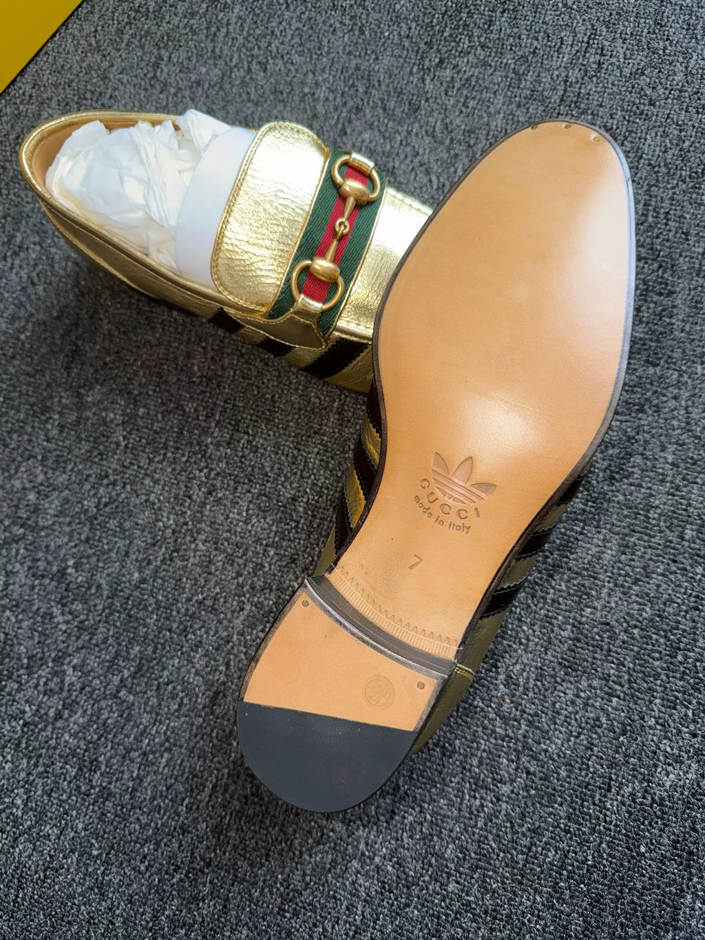 Gucci Adidas X Gold Clog Leather Loafers