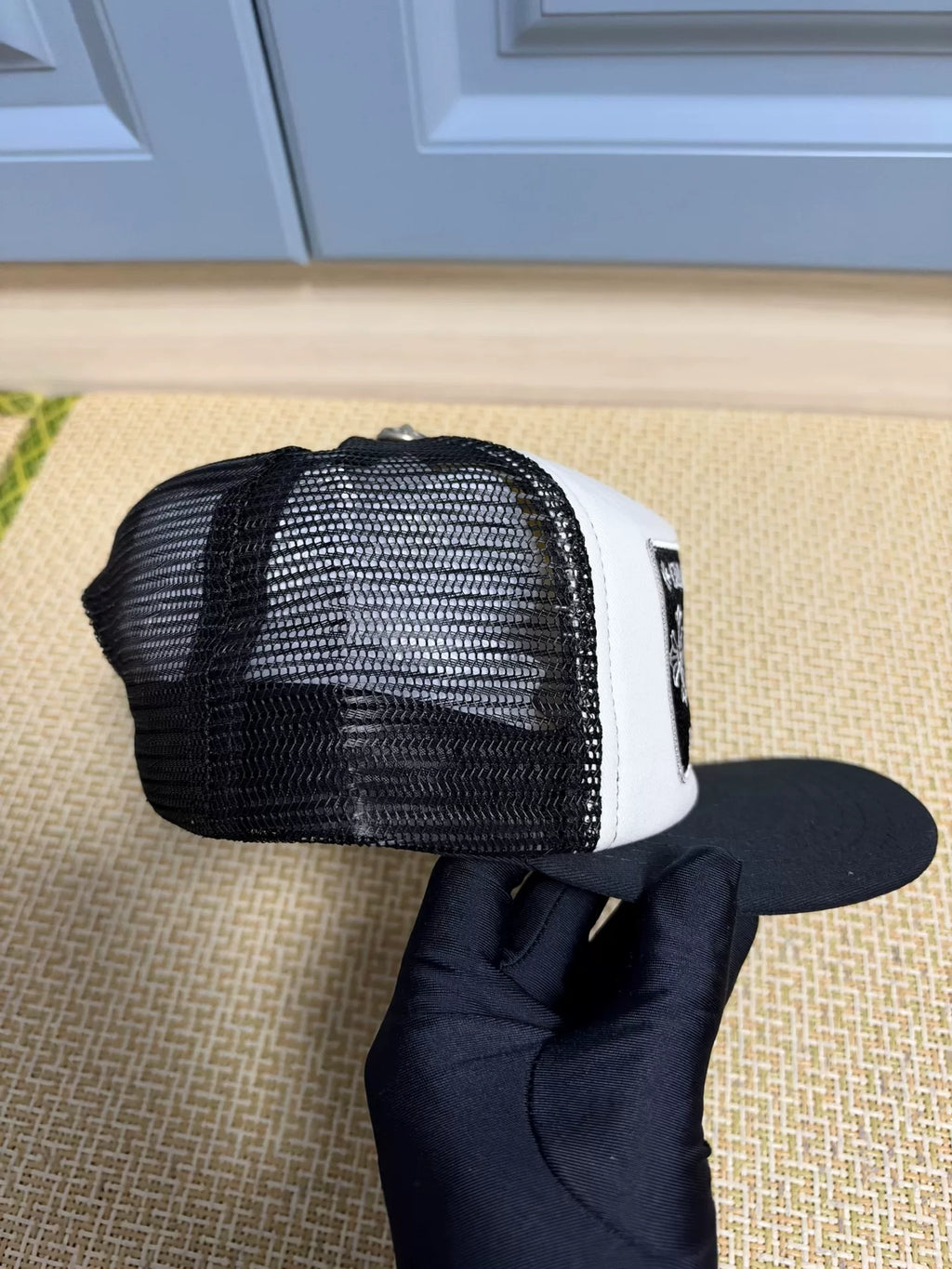 Chrome Hearts Black and White Color Block Mesh Truck Cap