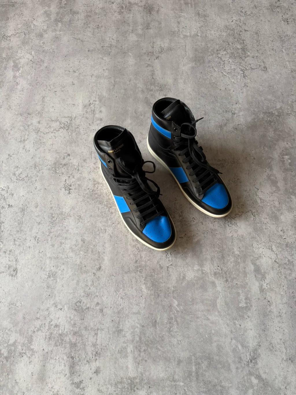 Saint Laurent Paris SS14 SL/10H Black & Blue Leather Sneakers by Hedi Slimane by Hedi Slimand