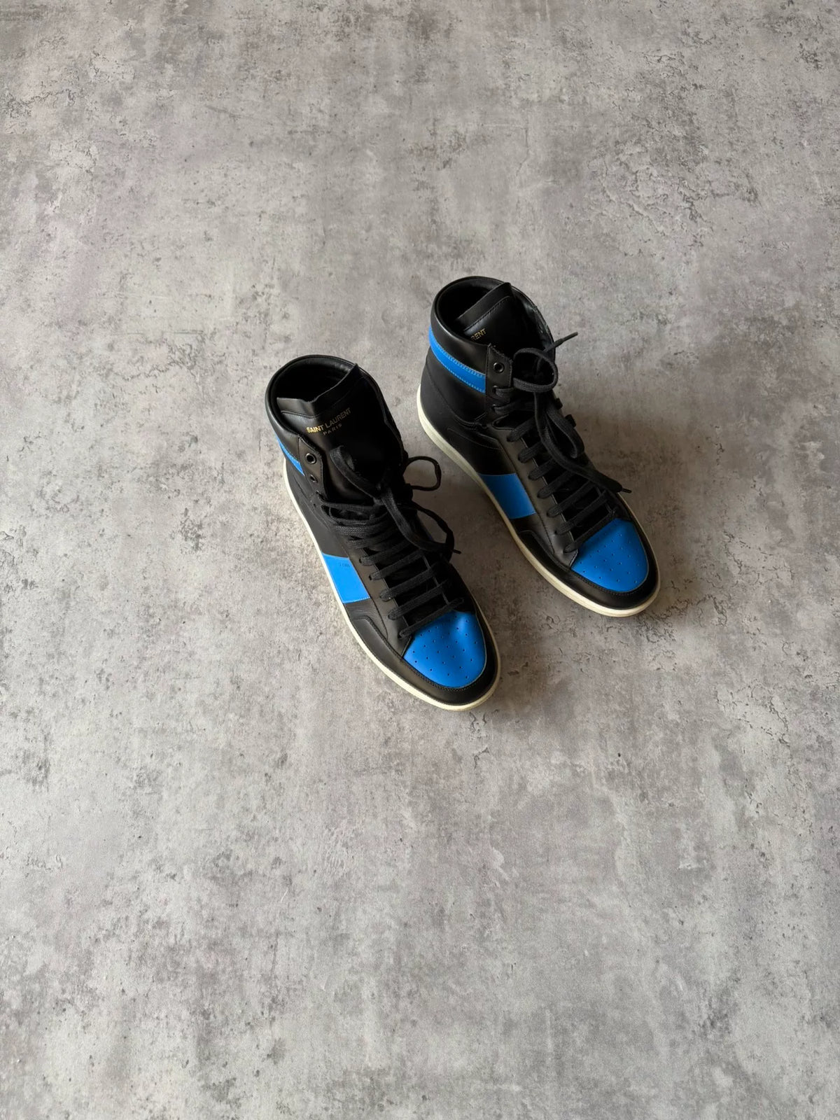 Saint Laurent Paris SS14 SL/10H Black & Blue Leather Sneakers by Hedi Slimane by Hedi Slimand