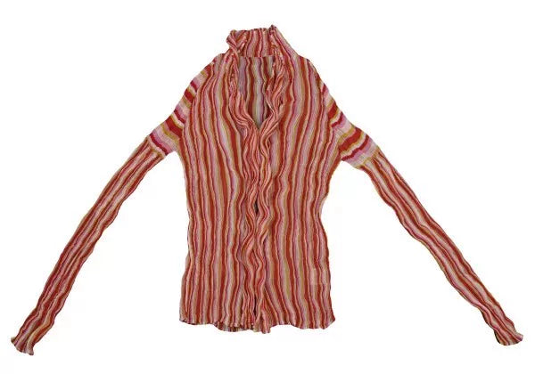 Issey Miyake Vintage Red Striped Pleated Top