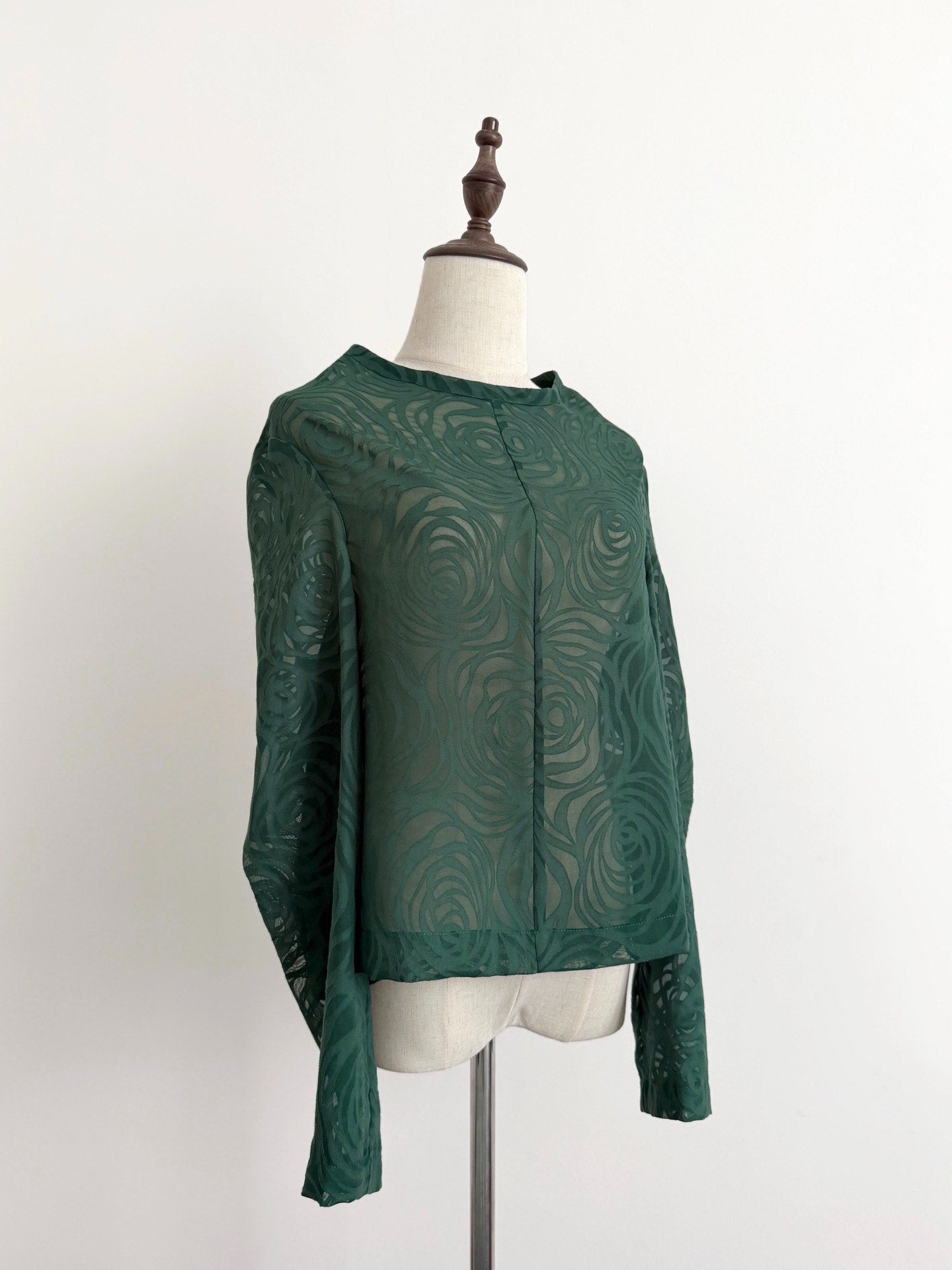 Comme Des Garcons Dark Green Rose Sheer Top - Devines