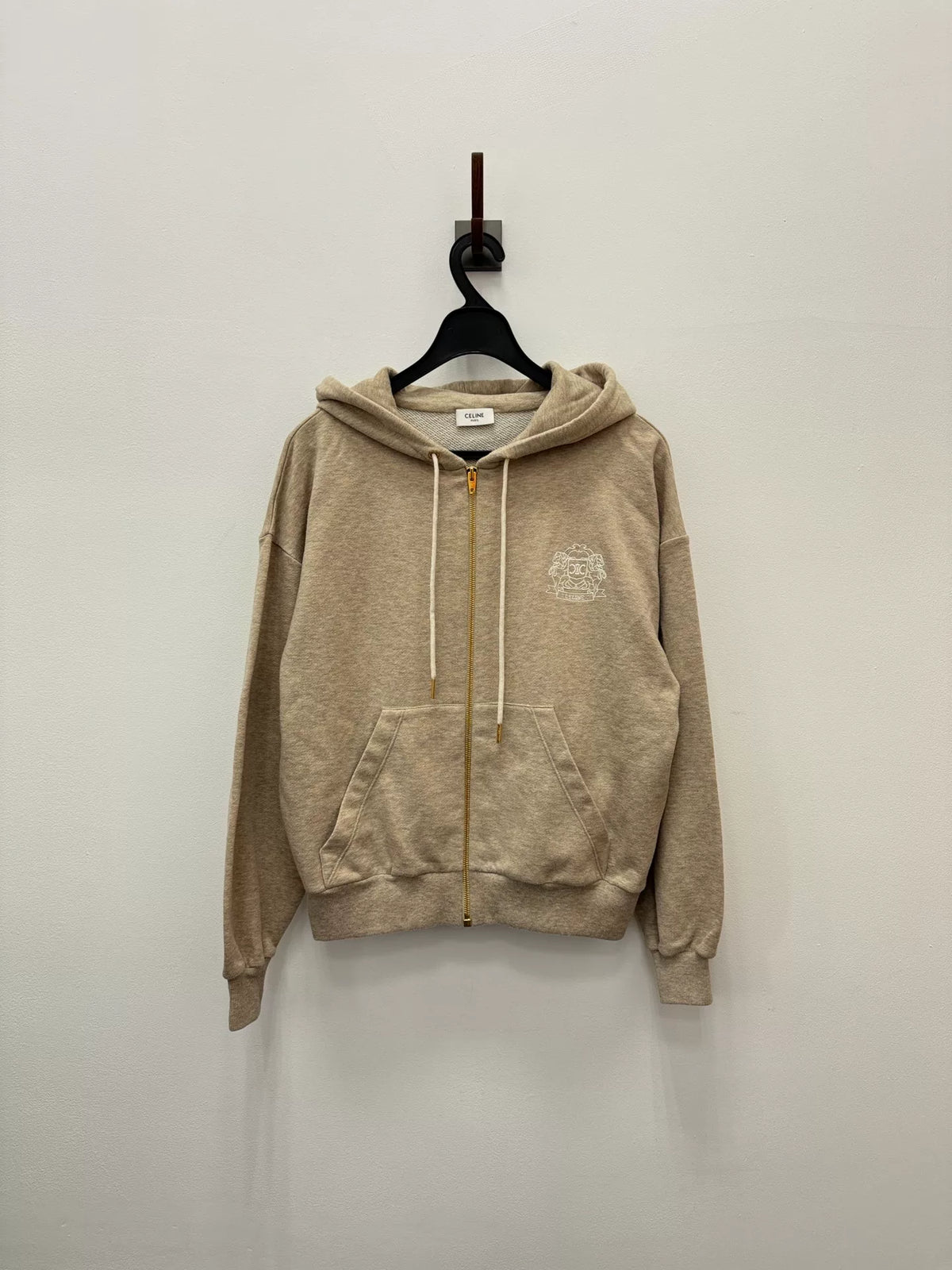 Celine FW25 Cream Logo Embroidered Hooded Zip-Up Jacket