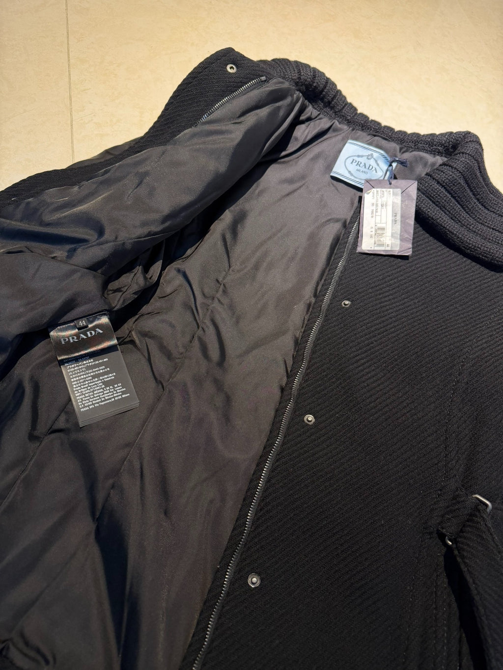 Prada Knit Turtleneck Nylon Zip Wool Flannel Jacket