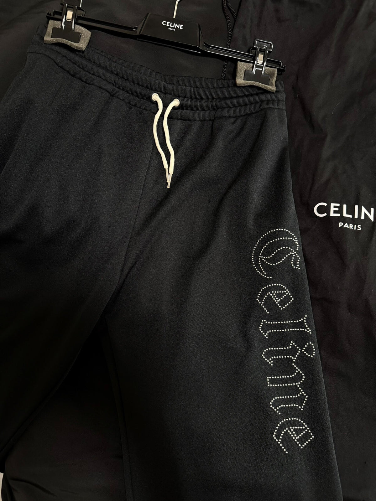 Celine FW22 Rivet Vertical Logo Wide Leg Pants by Hedi Slimane
