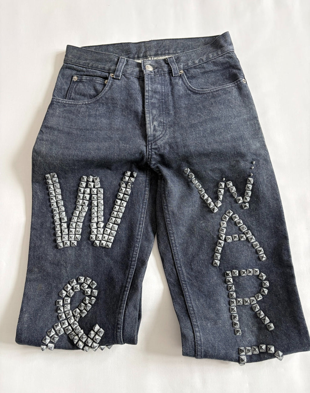 Walter van Beirendonck rivet patchwork jeans W&LT vintage runway piece rivet and spike patchwork jeans