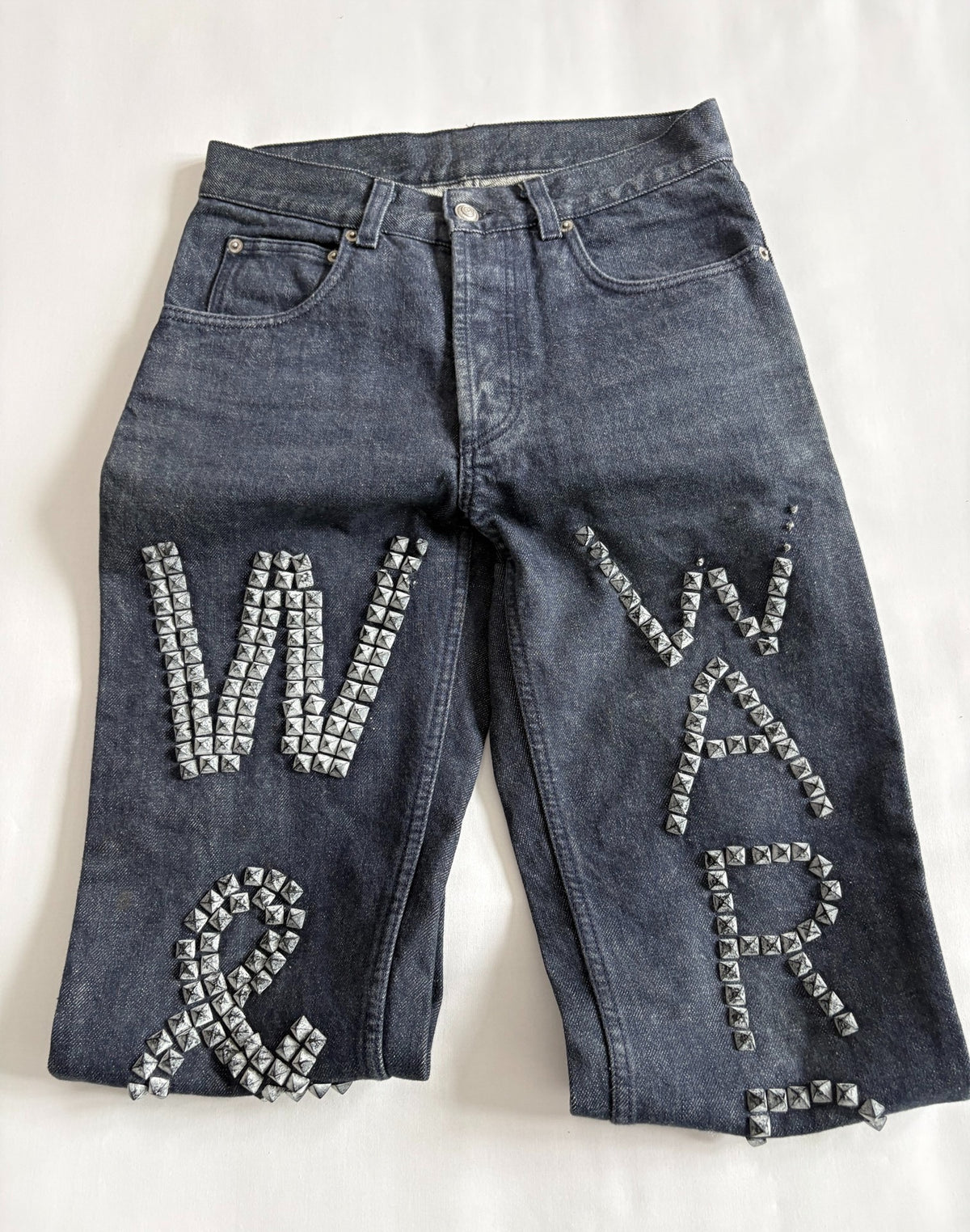 Walter van Beirendonck rivet patchwork jeans W&LT vintage runway piece rivet and spike patchwork jeans
