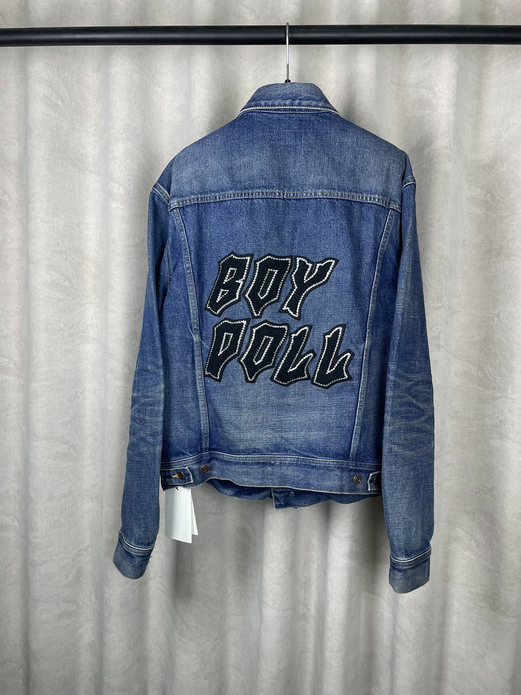 Celine FW22 Blue Washed Boy Doll Rhinestone Embroidery Denim Jacket