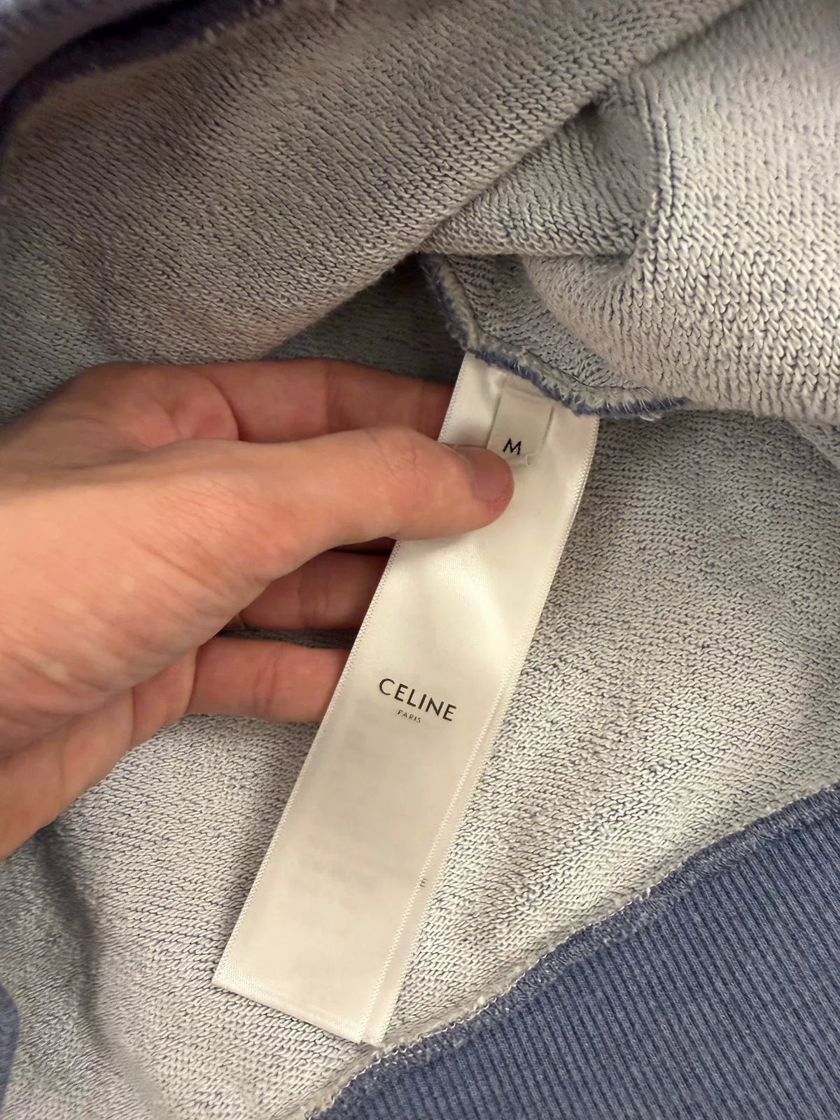 Celine Haze Blue Logo Hooded Cotton Sweater by Hedi Slimane