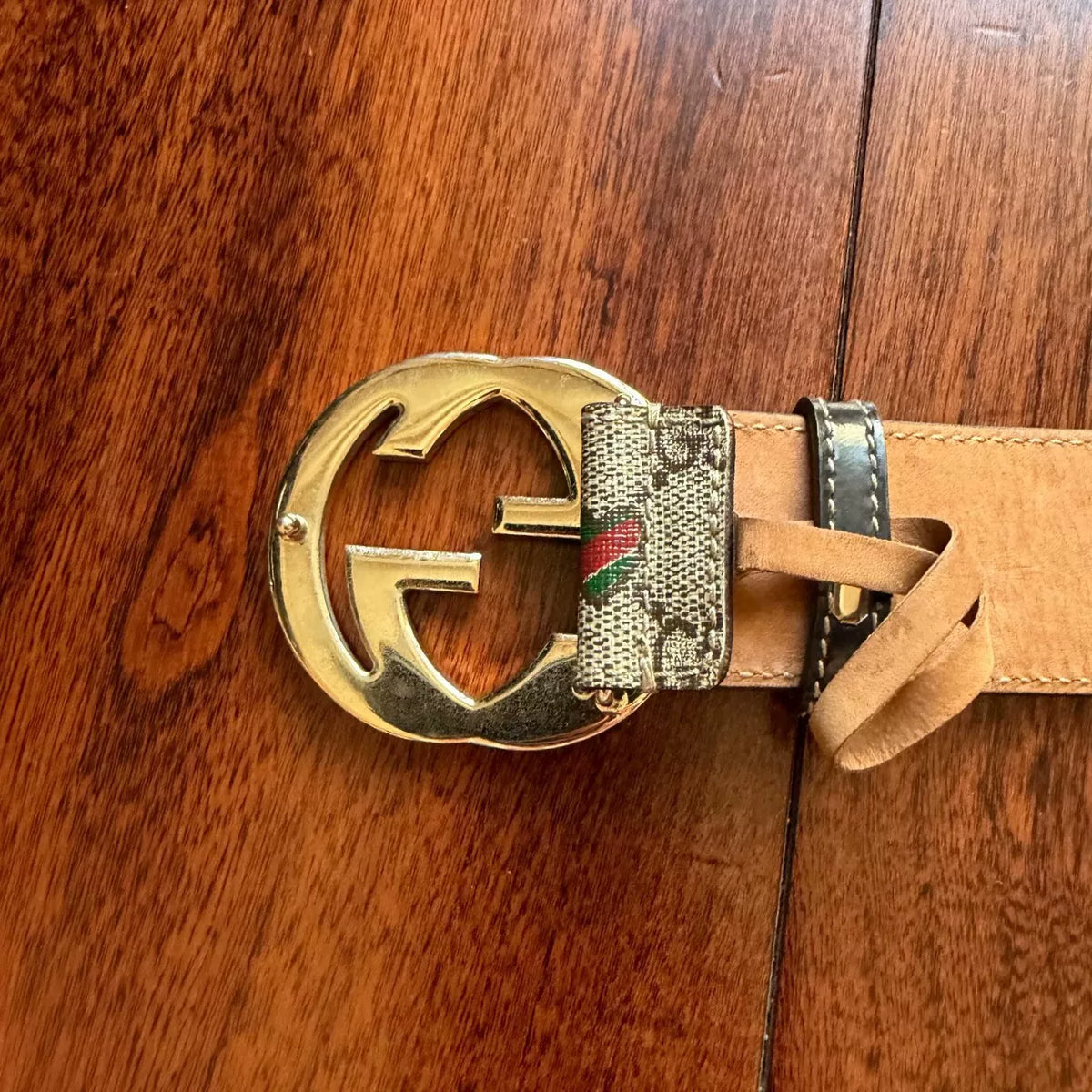 Gucci Monogram Print Leather Belt