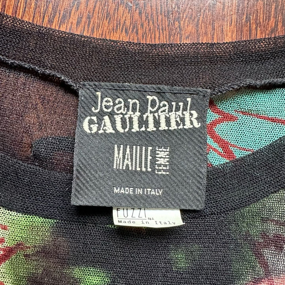 Jean Paul Gaultier psychedelic portrait mesh top skin-tight