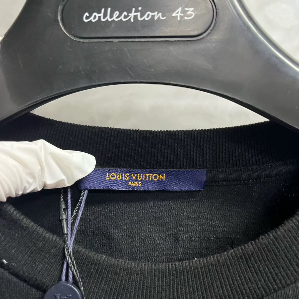 Louis Vuitton Black Letter Logo Embroidered Crew Neck T-Shirt