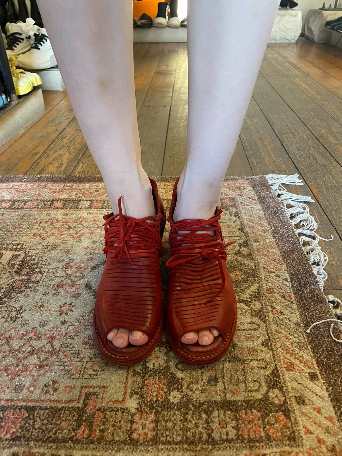 Guidi SS16 Red CV24T 1003C Fish-Mouth Cut Stripe High-Heel Calfskin Derby Shoes