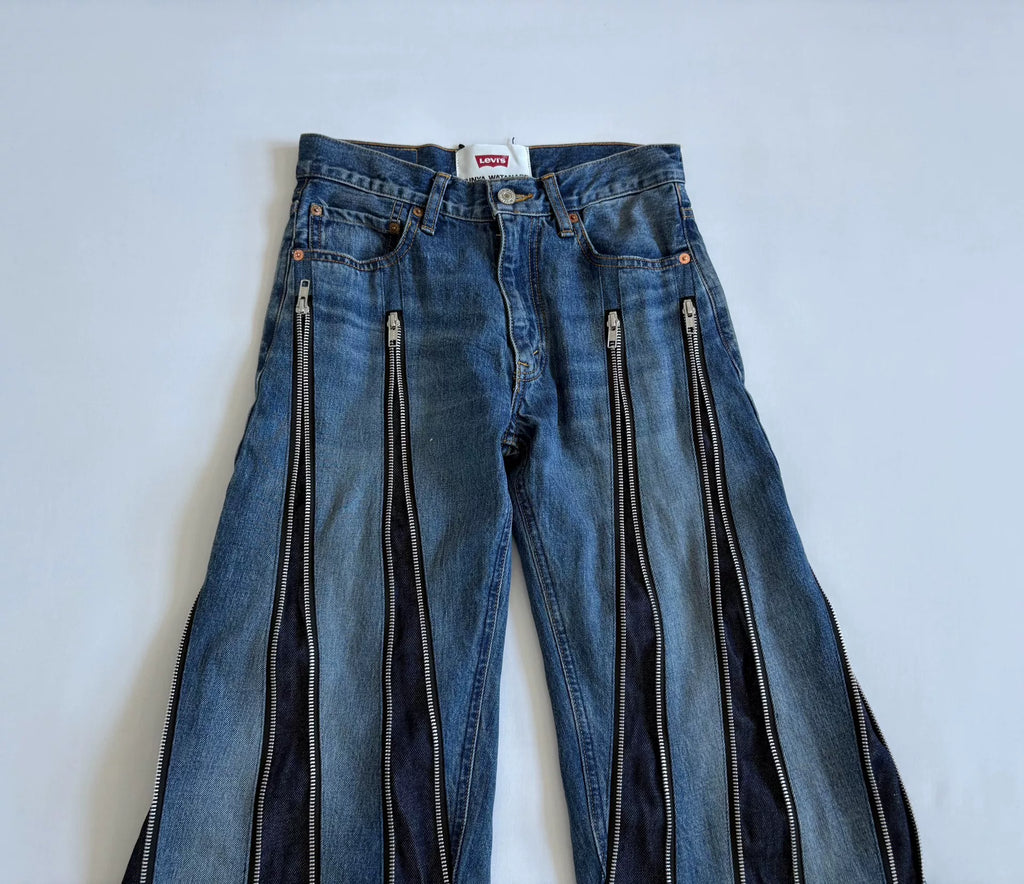JUNYA WATANABE premium deconstructed irregular‑shape zipper denim pants