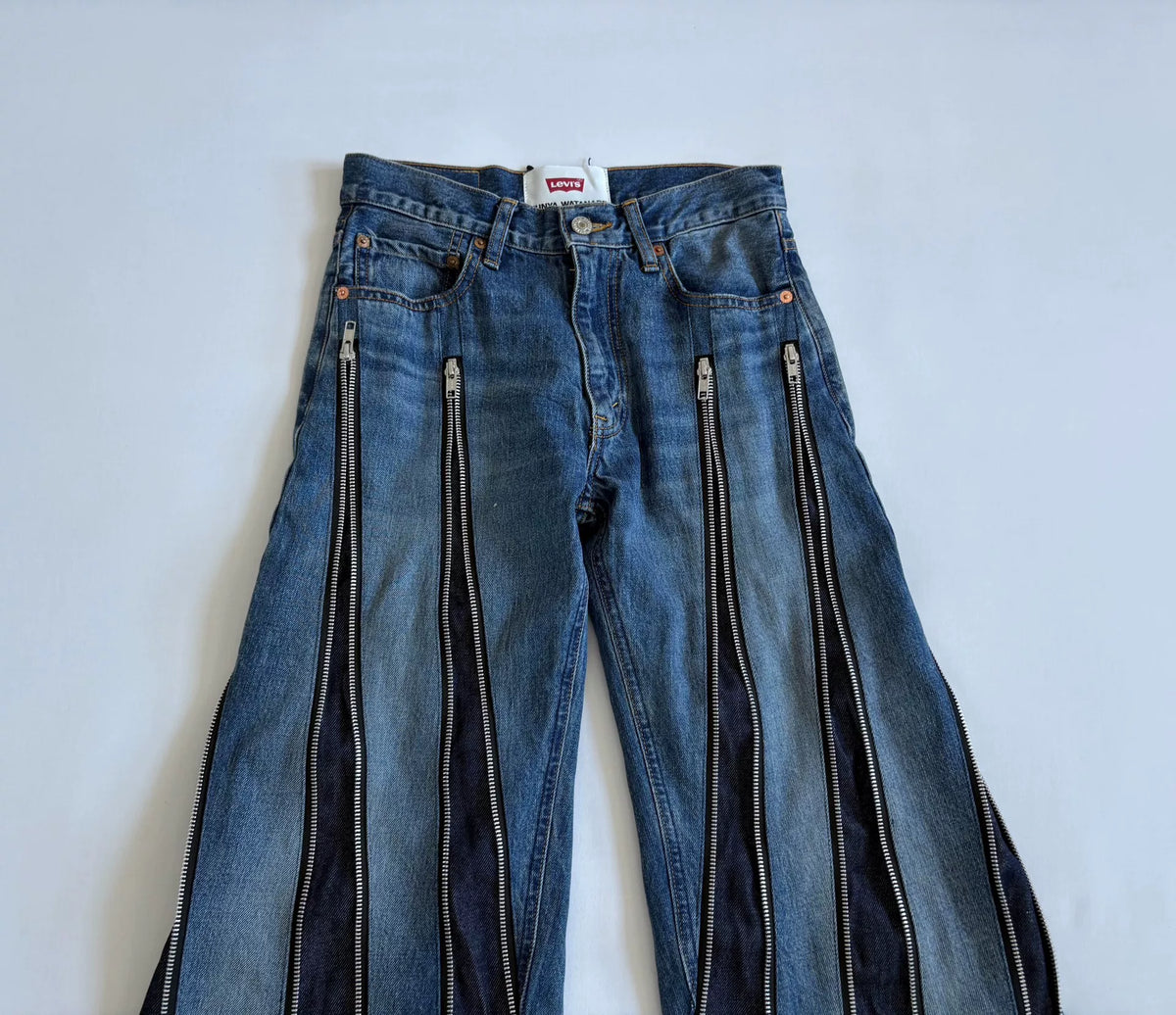 JUNYA WATANABE premium deconstructed irregular‑shape zipper denim pants