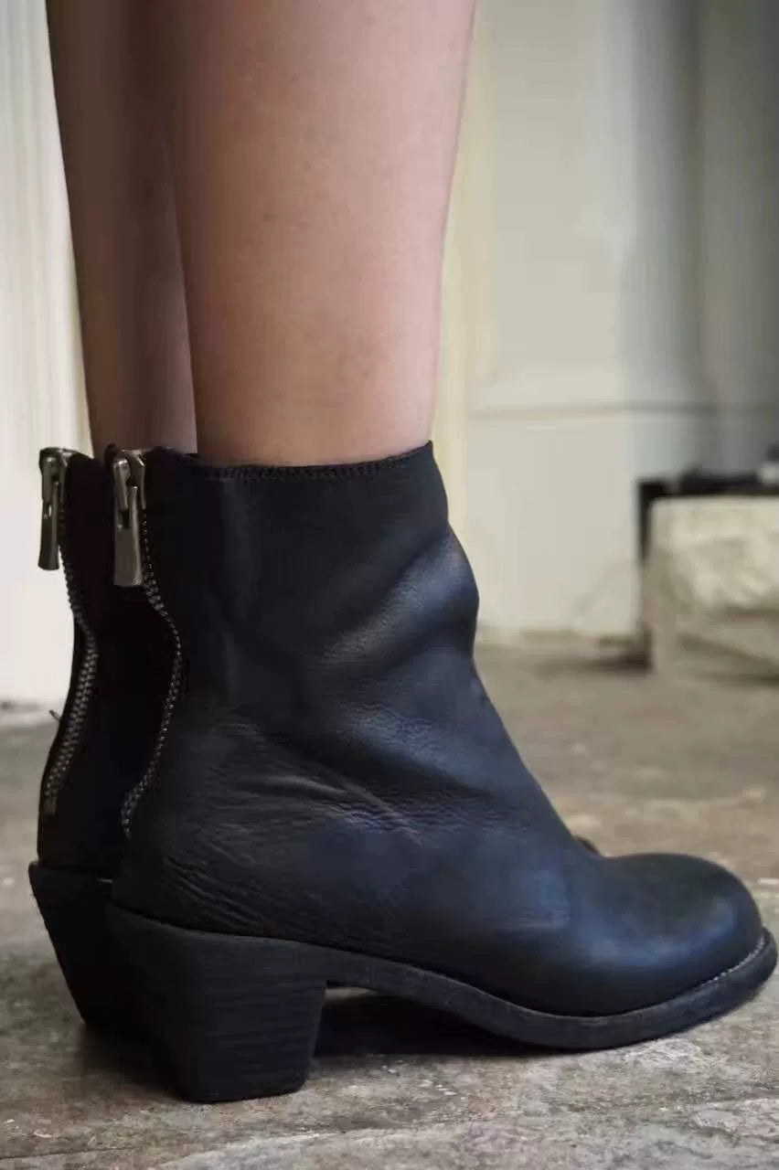 Guidi FW16 4006 Black BLKT Back Zip Mid-Heel Calfskin Boots
