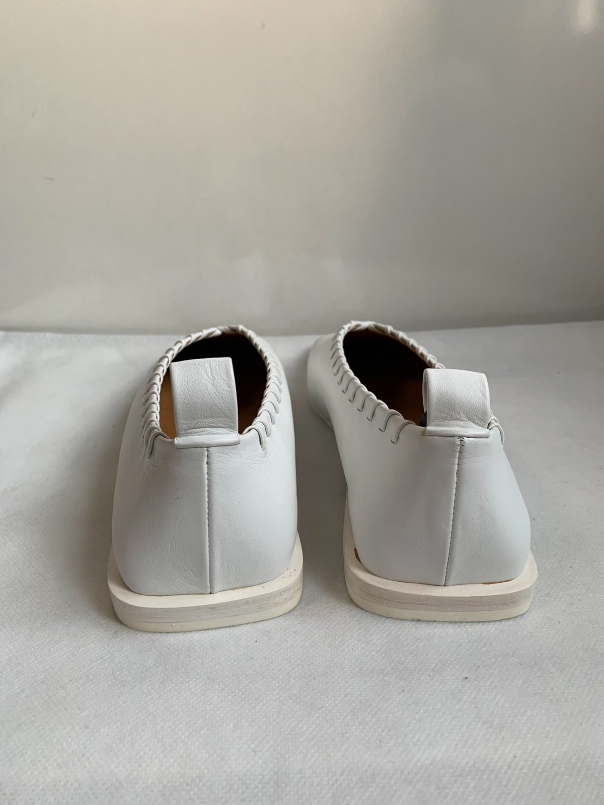 Jil Sander White Metal Ring Woven Square-Toe Flats