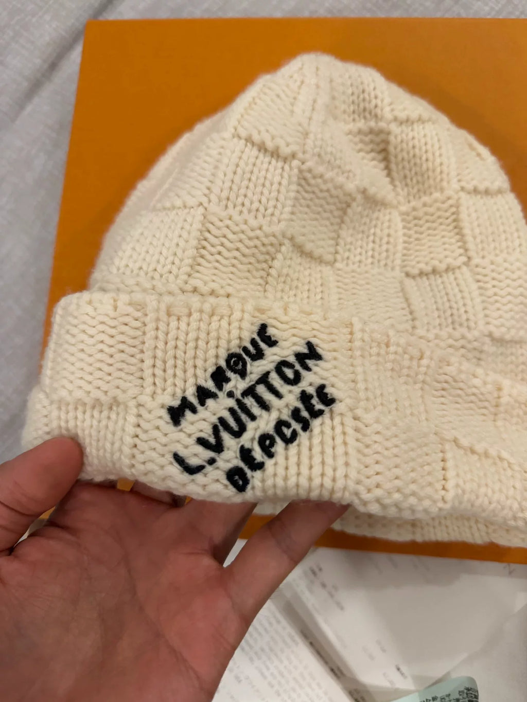 Louis Vuitton White Checkerboard Beanie
