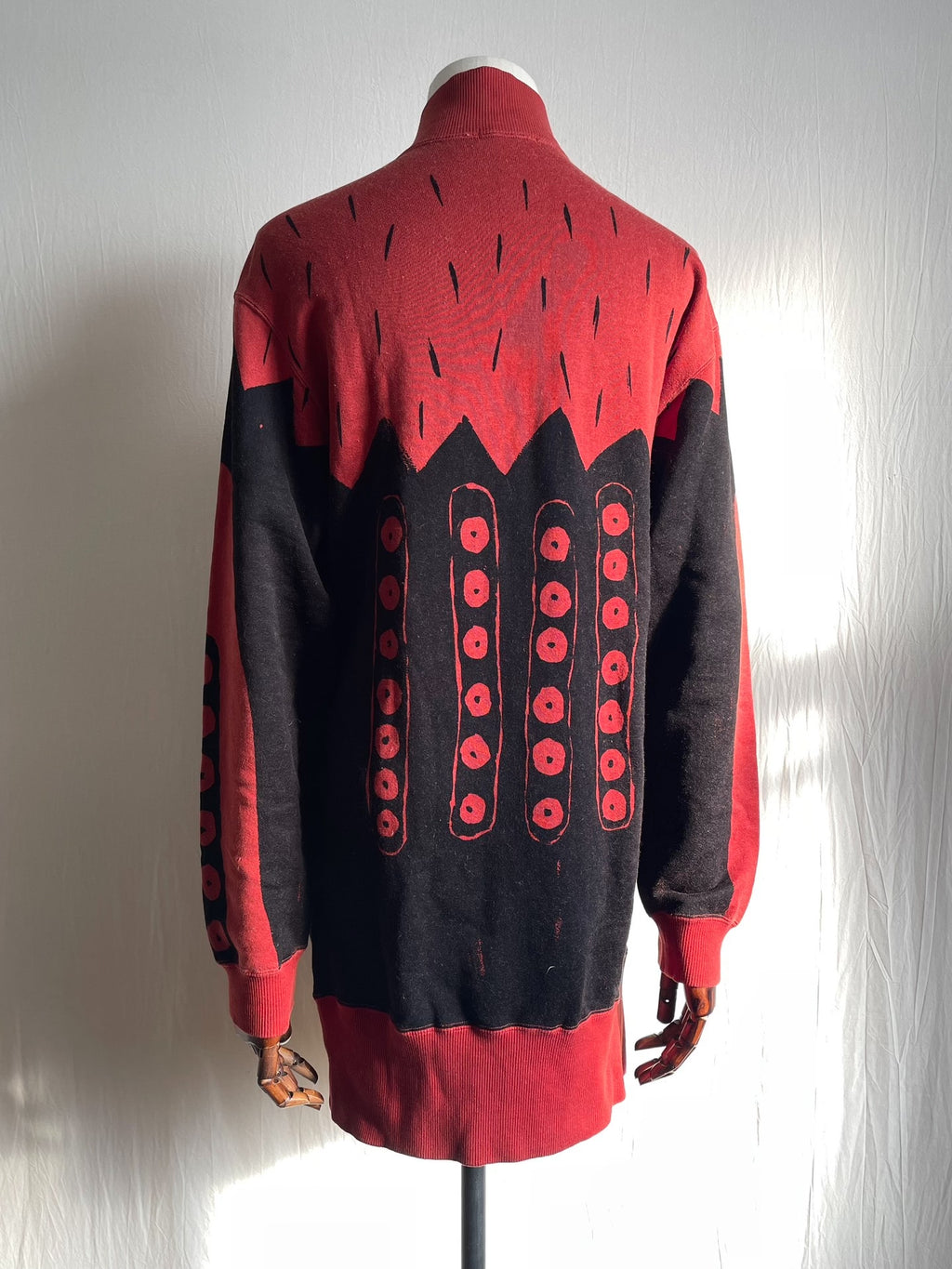 Issey Miyake 1985 Scarlet Peak Red Distressed Sweatshirt