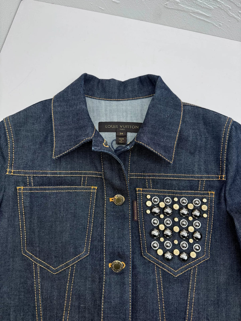 Louis Vuitton Navy Blue Stud Pocket Gold Button Denim Jacket