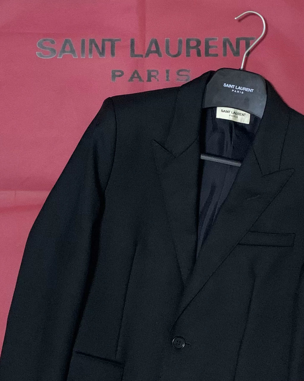 Saint Laurent 15FW Runway Black Contrast Stitching Peak Lapel Suit