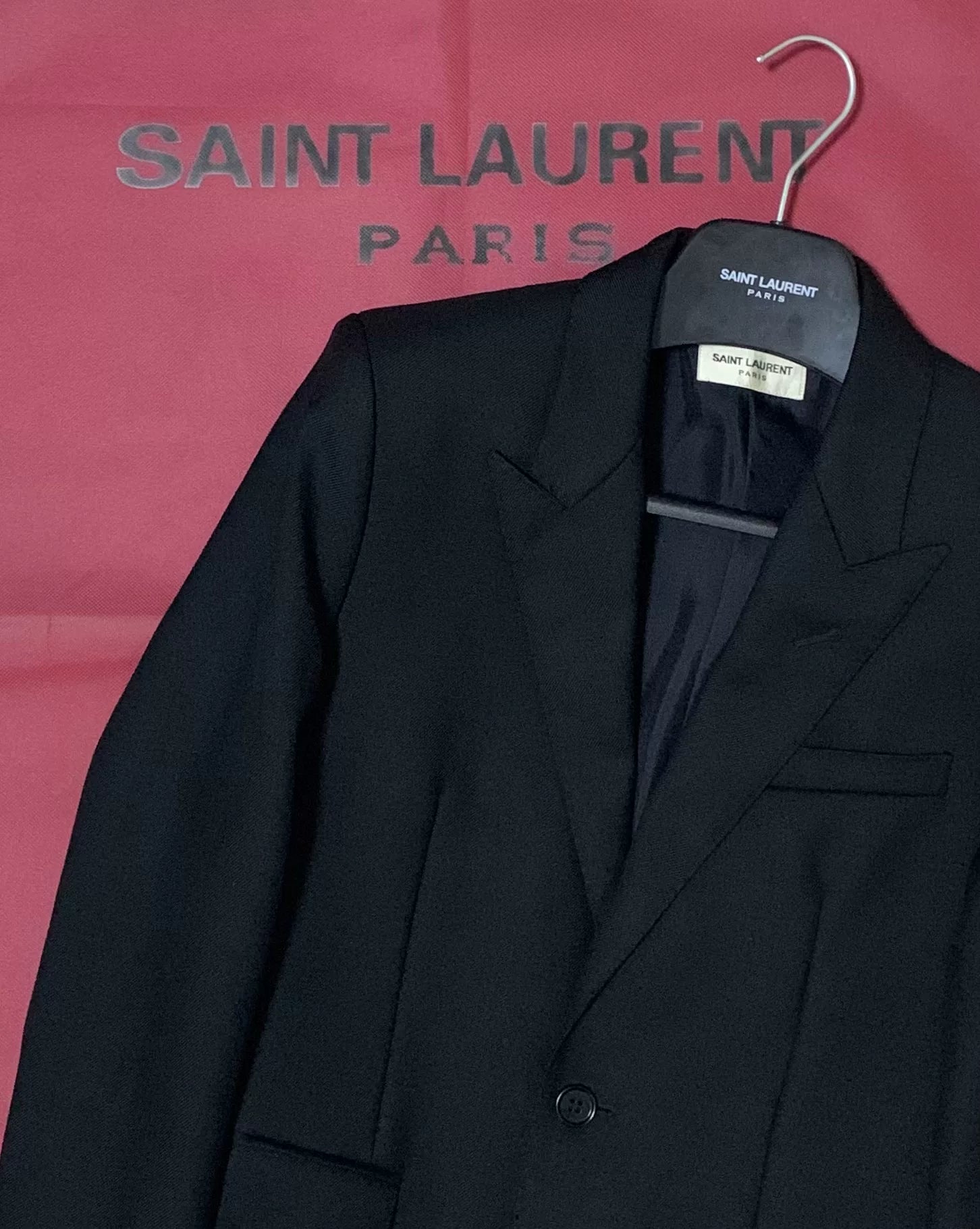 Saint Laurent 15FW Runway Black Contrast Stitching Peak Lapel Suit