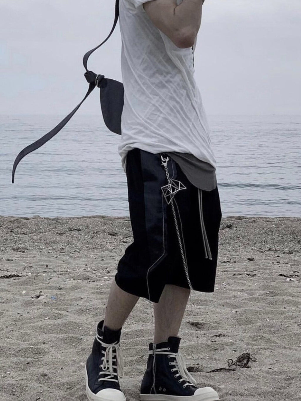 Rick Owens Tassel Wax-Brushed Leather Patchwork Shorts