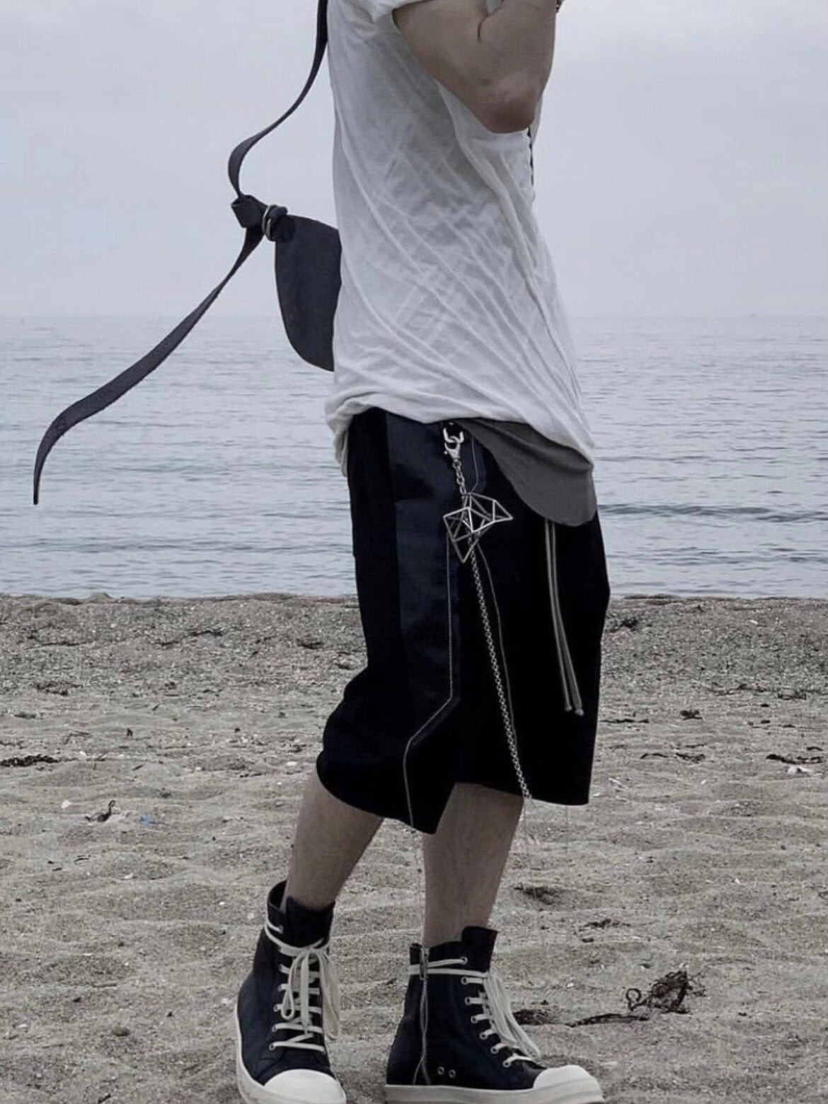Rick Owens Tassel Wax-Brushed Leather Patchwork Shorts