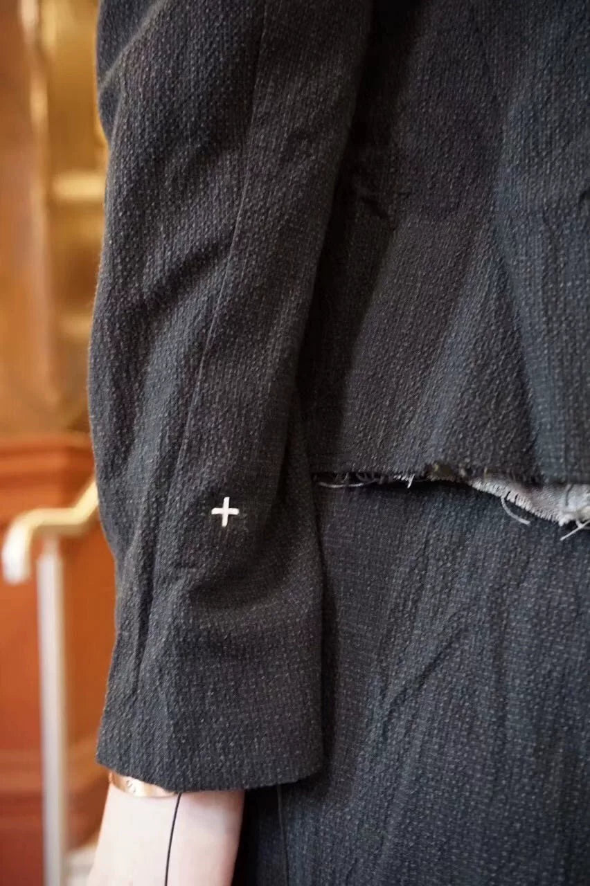 M.A+ SS18 Black Fitted Cross Pocket Cotton Ramie Jacket