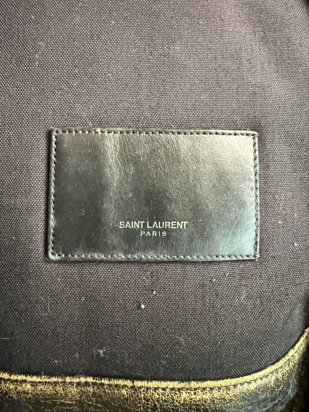 Saint Laurent Paris 16AW Black Washed Distressed Calfskin Backpack by Hedi Slimane