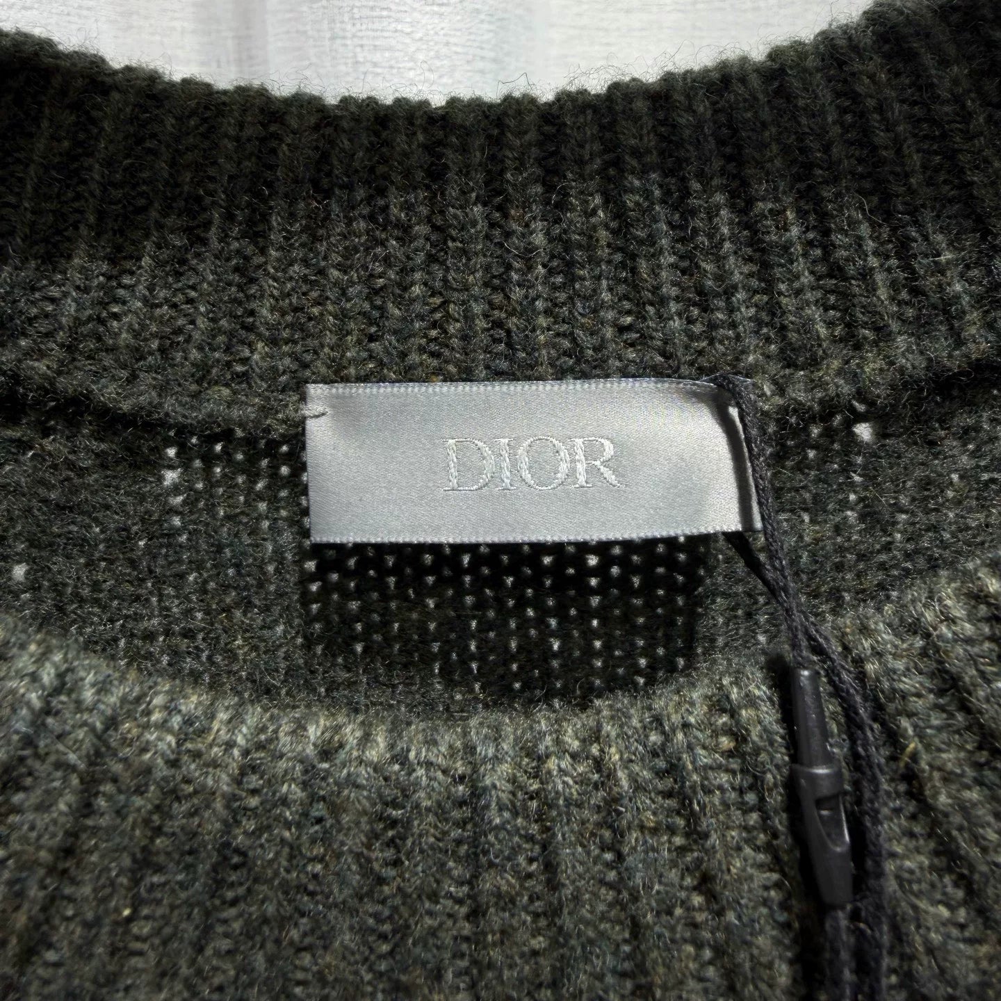 Dior Long Sleeve Embroidered Logo Wool Green Knit Sweater