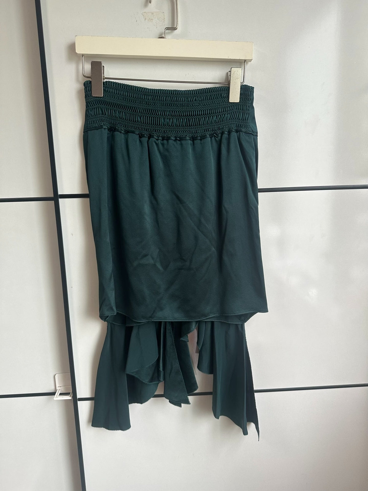 Saint Laurent Dark Green Silk Fringe Skirt