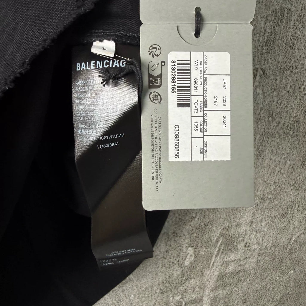 Balenciaga Night Scene Paris Eiffel Tower Flame Letter Logo Distressed Destroyed Short-Sleeve Shirt