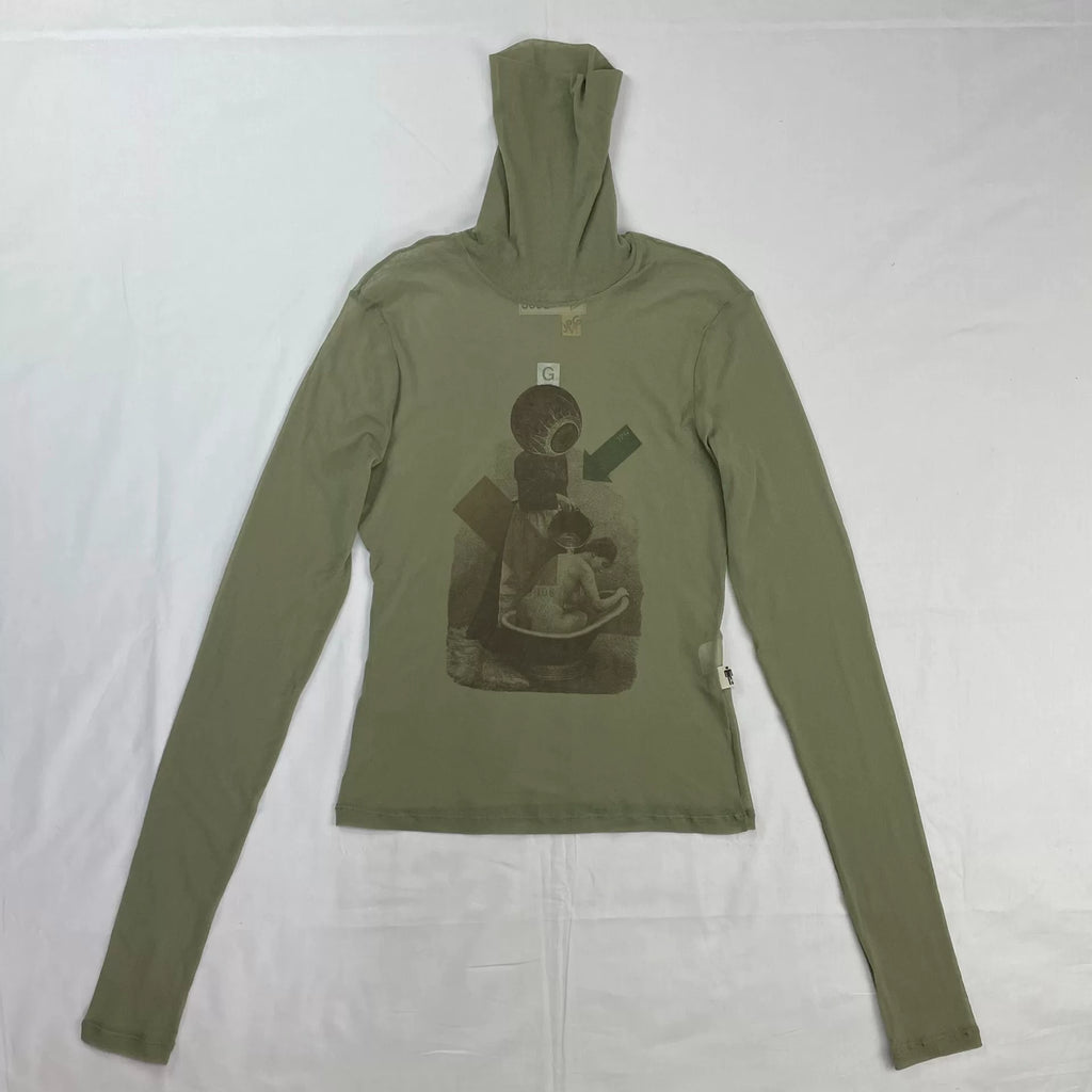 2003 Fall/Winter Jean Paul Gaultier Eye Print Elastic Mesh Turtleneck Long-Sleeve T-Shirt