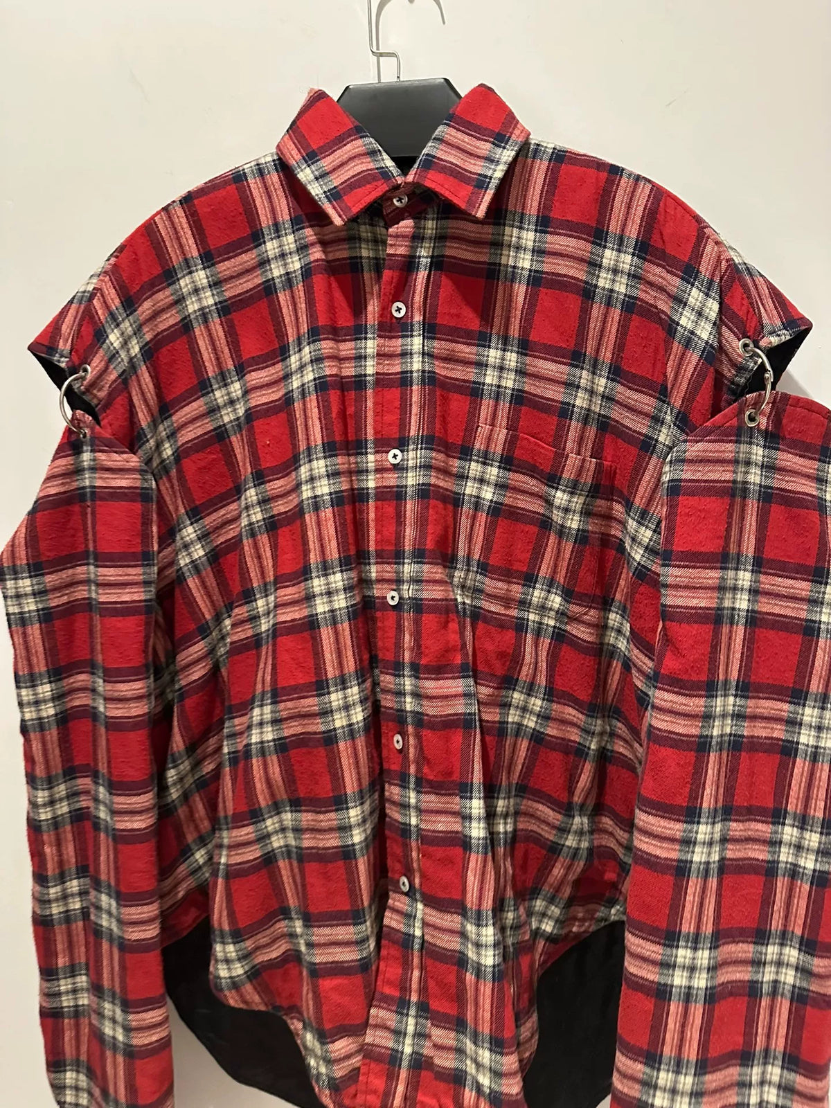 Vetements Red Iron Ring Shoulder Plaid Oversize Jacket