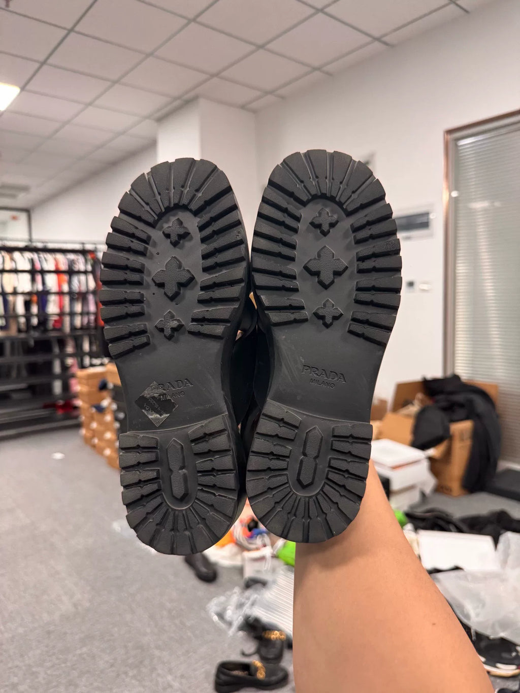Prada Triangle Logo Cross-Strap Sandals