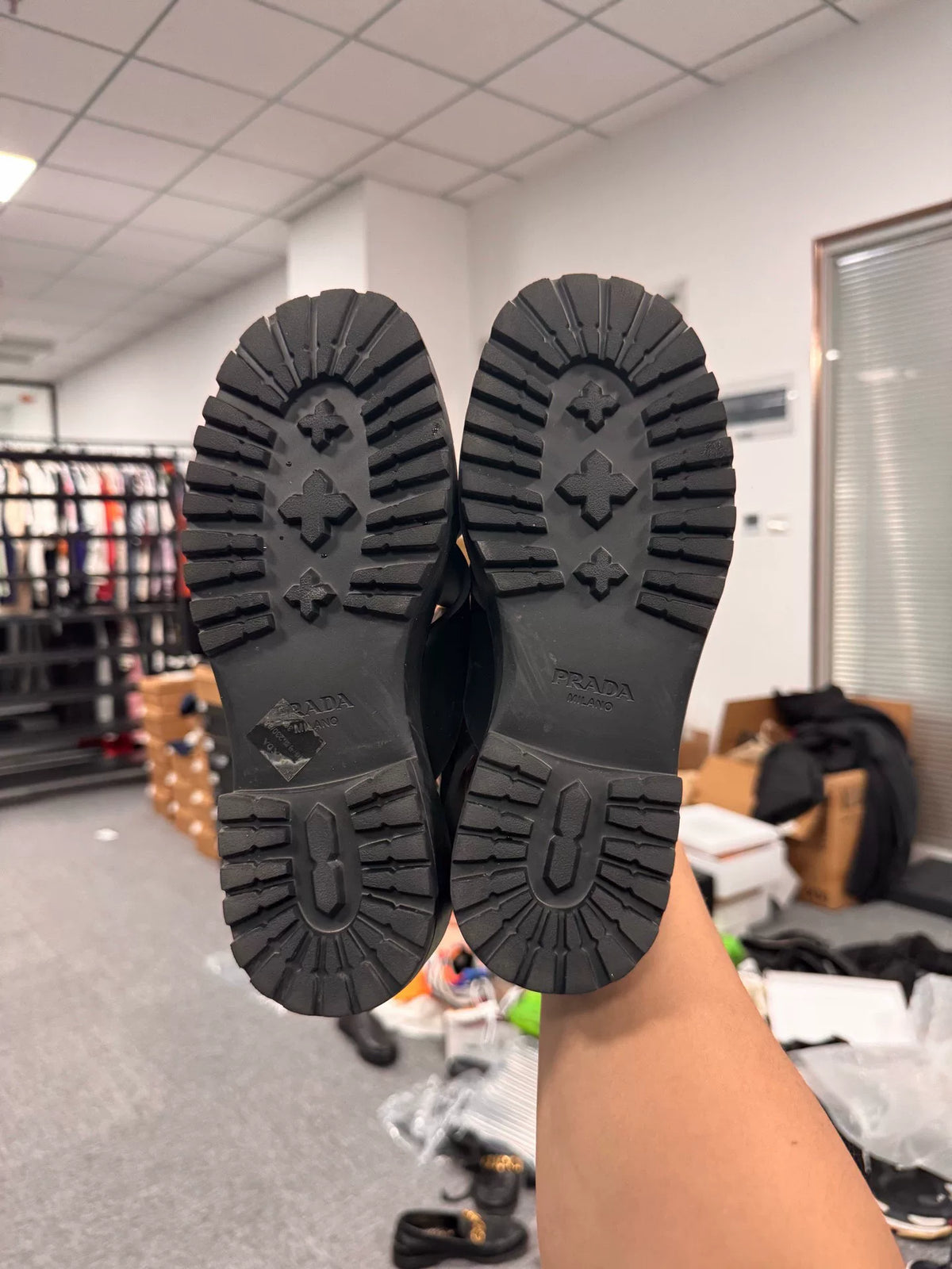 Prada Triangle Logo Cross-Strap Sandals