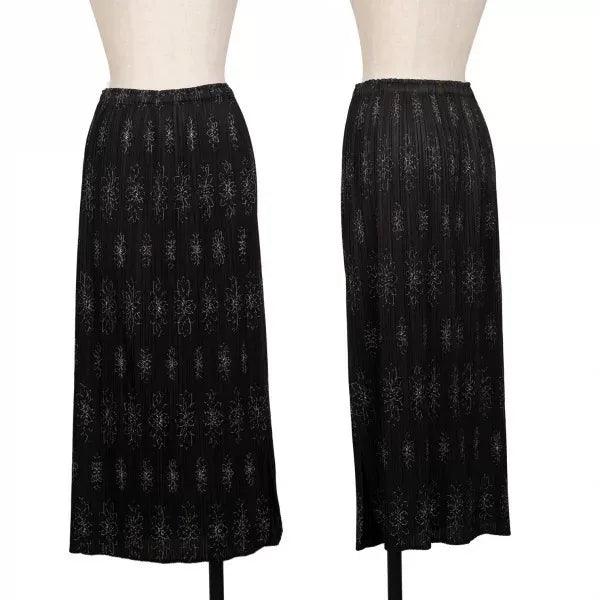 Issey Miyake Vintage Black Embroidered Flower Pleated Skirt