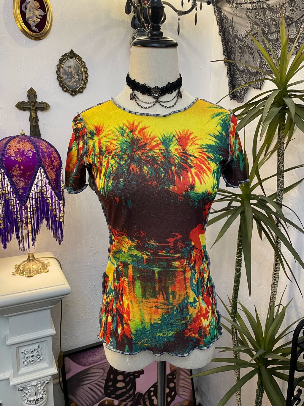 Jean Paul Gaultier Psychedelic Print Portrait Mesh Top