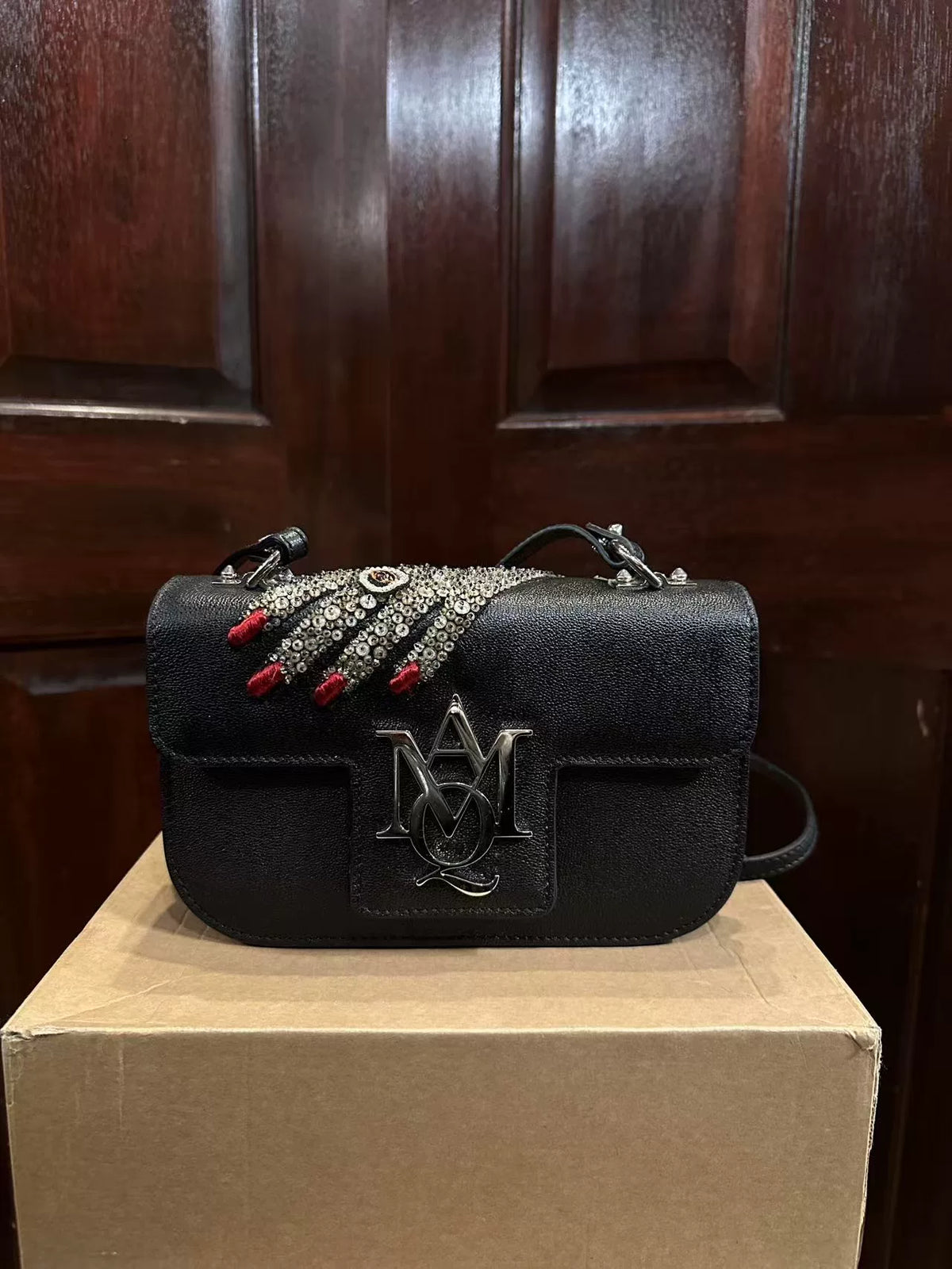 Alexander McQueen FW16 Black Full Crystal Lambskin Shoulder Bag