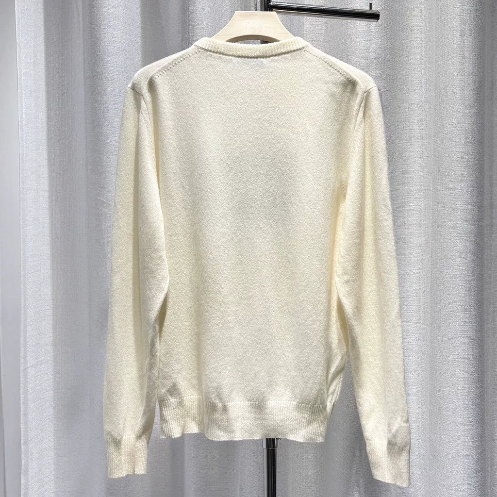 Dior Knit 1947 Embroidered Logo Wool Beige Long Sleeve Sweater