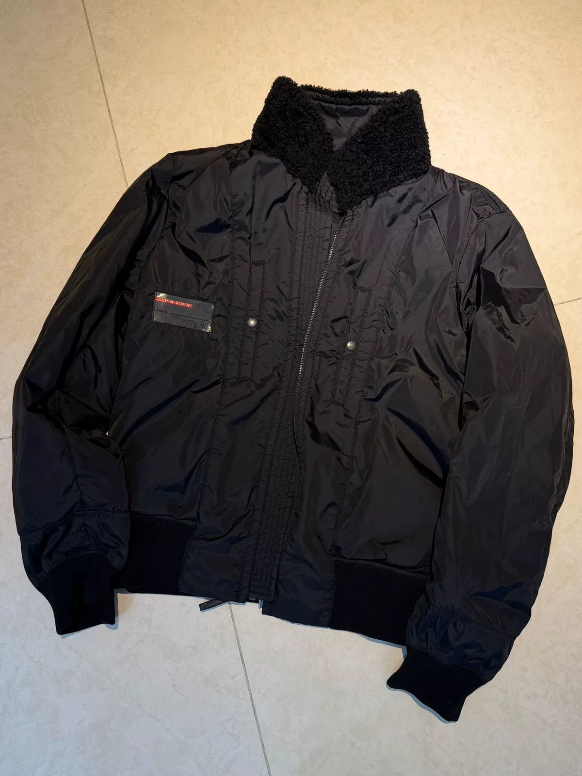 Prada Sports Reversible Lambswool Collar Biker Jacket