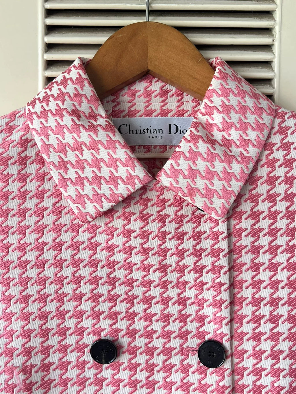 Dior pink houndstooth coat