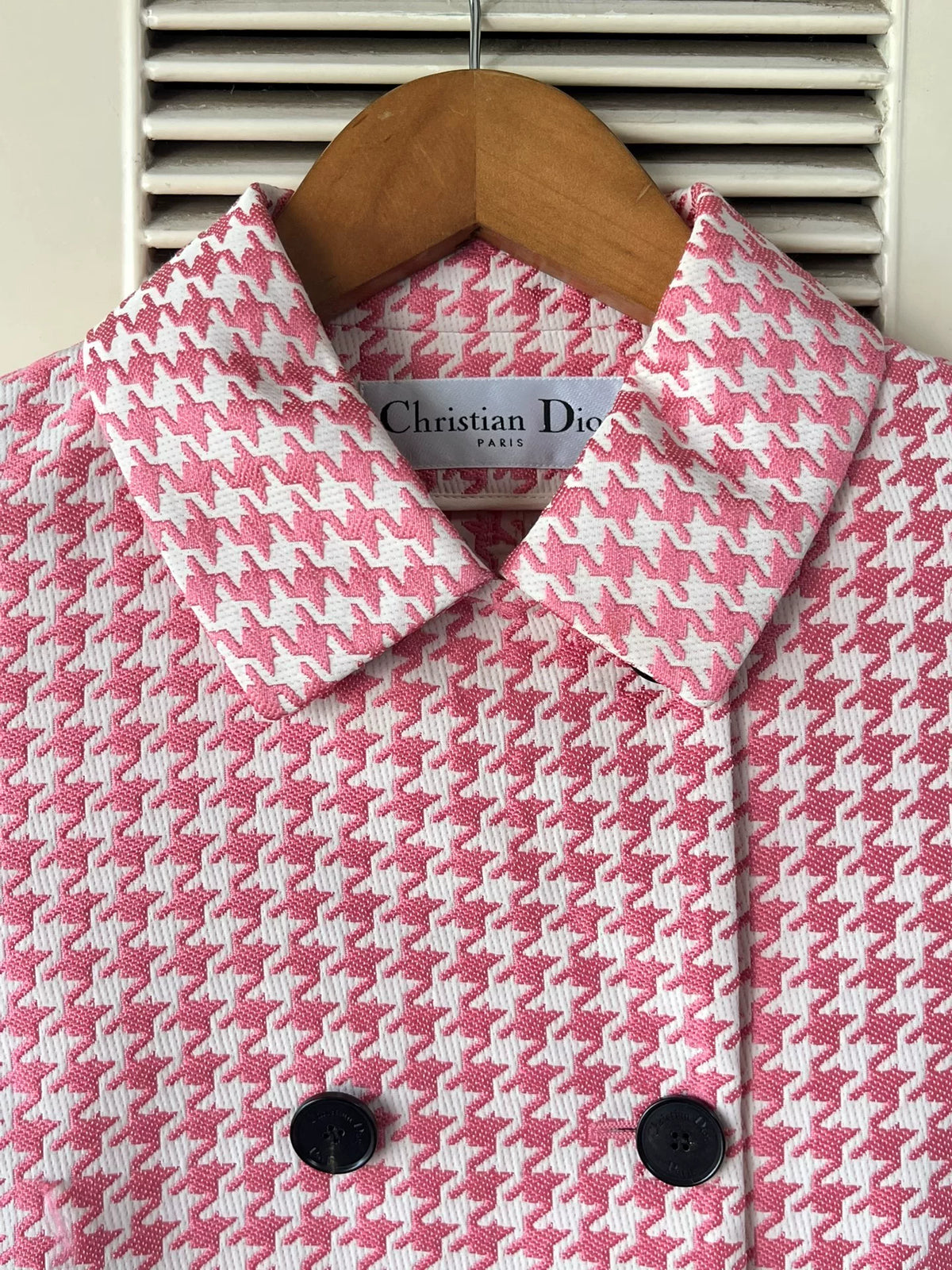 Dior pink houndstooth coat