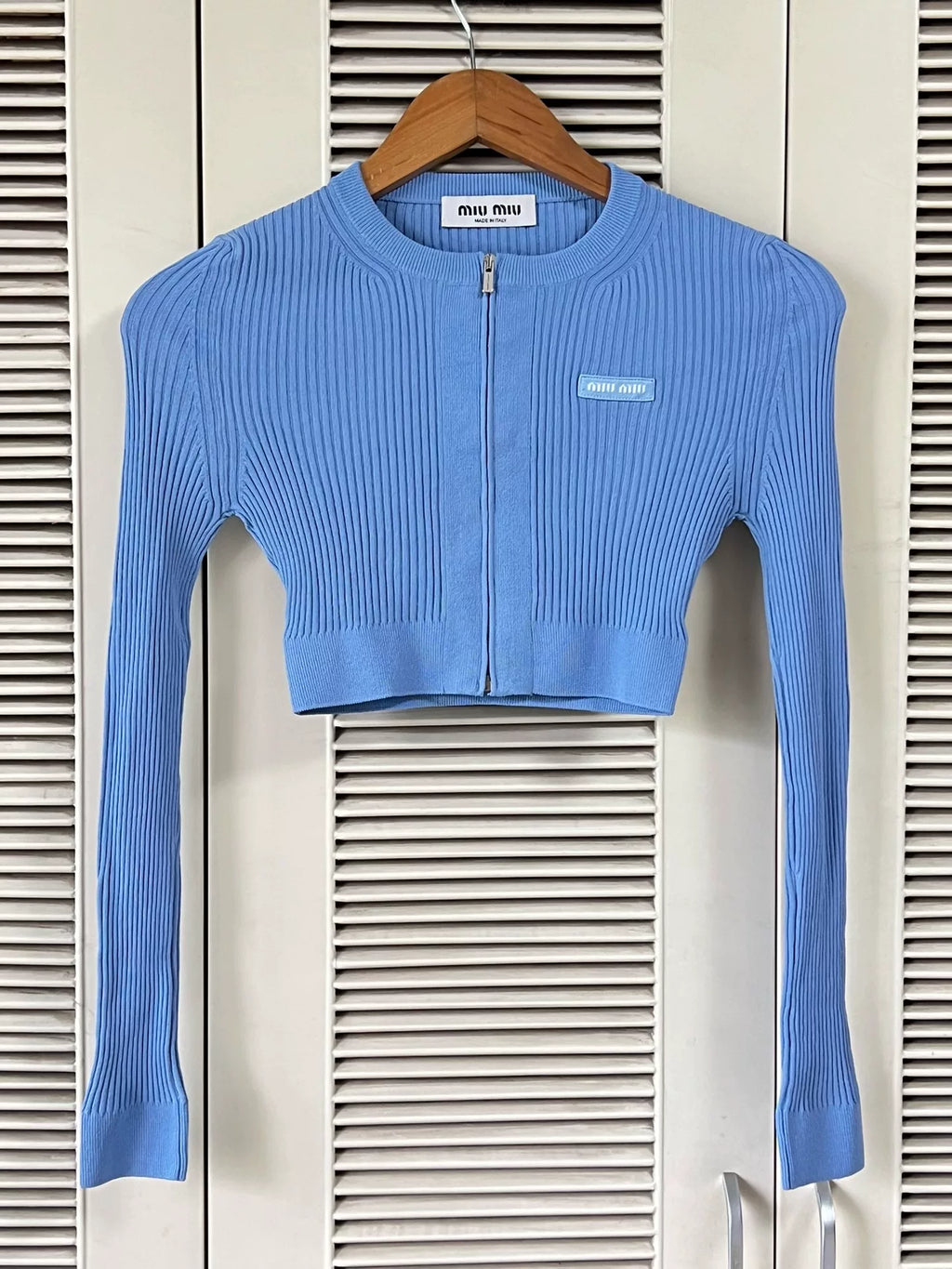 Miu Miu Knit Blue Cropped Cardigan