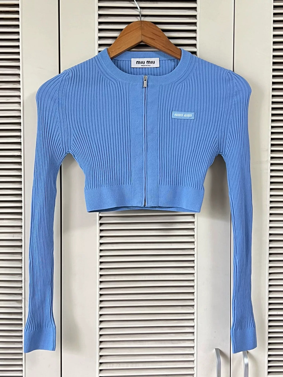 Miu Miu Knit Blue Cropped Cardigan